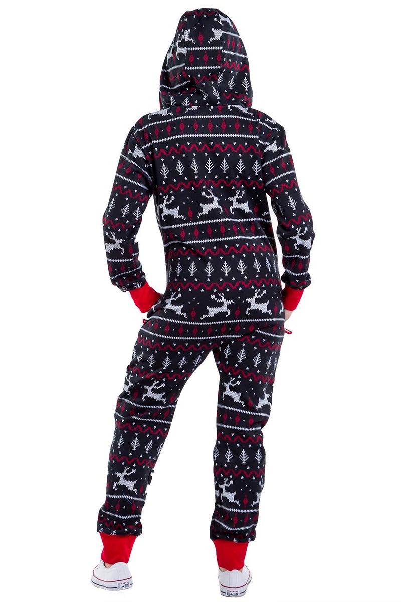 Tipsy Elves Christmas Onesies for Adults - Comfy Unisex Matching Holiday Jumpsuits with Convenient Pockets - Black Fair Isle Christmas Jumpsuit Size Small - Image 3